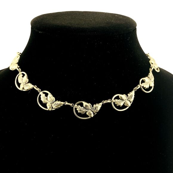 Danecraft Sterling Silver Necklace Earrings Set Signed Acorns n Leaves Links VTG - Picture 7 of 7